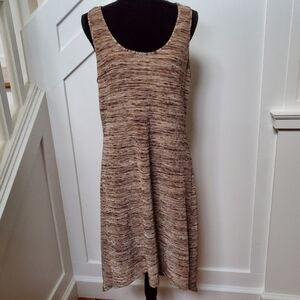 Michael Kors bronze gold metallic knit sleeveless high low sheath dress